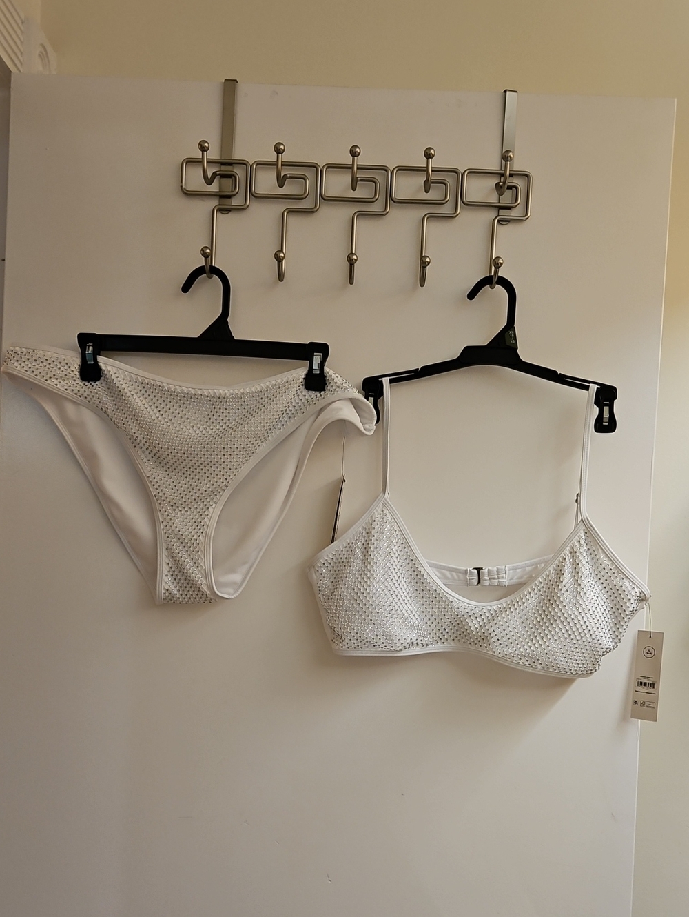 No Boundaries White Faux Rhinestone Bikini, XL